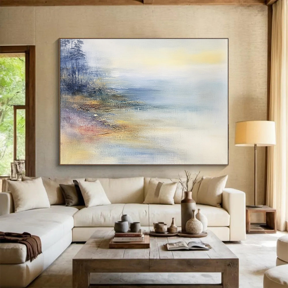 Misty Coastal Abstract Painting with Soft Hues DYP269