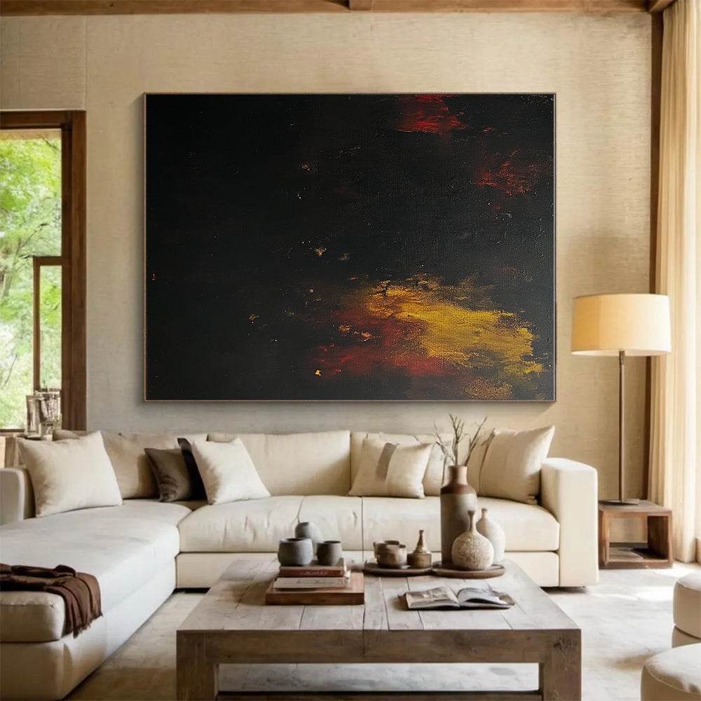 Dark Abstract Painting with Fiery Hues GER438