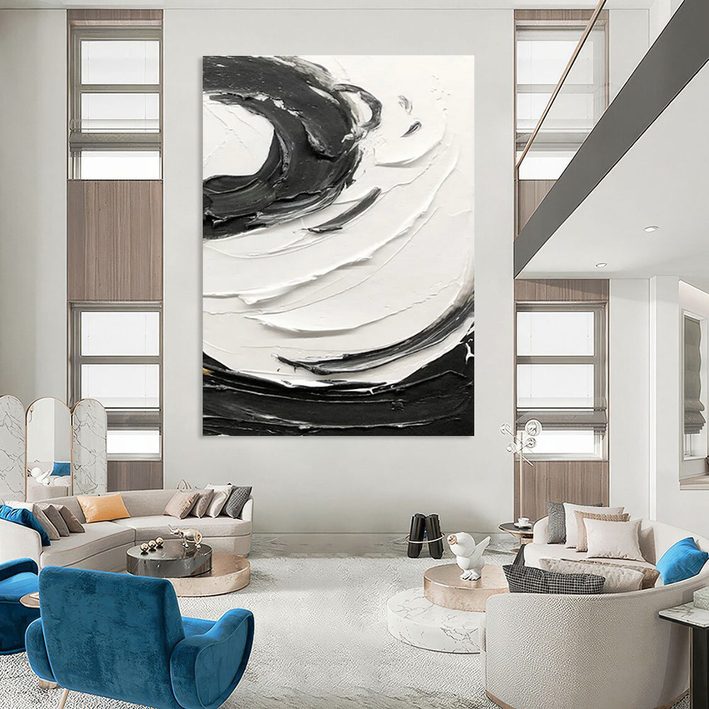 Black and White Textured Swirl Abstract Painting ADGE380