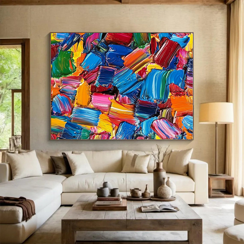 Colorful Palette Knife Abstract Painting with Vivid Color Blocks GER081