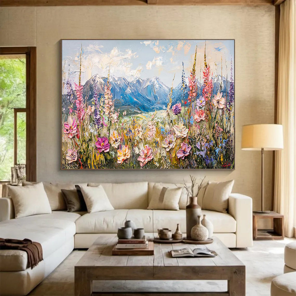 Mountain Flower Field Abstract Painting with Vivid, Natural Beauty THY411