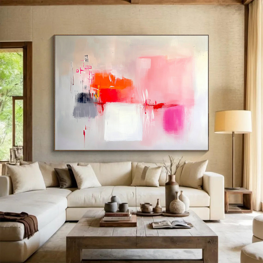 Pink and Orange Abstract Painting with Fluid Forms DYP401