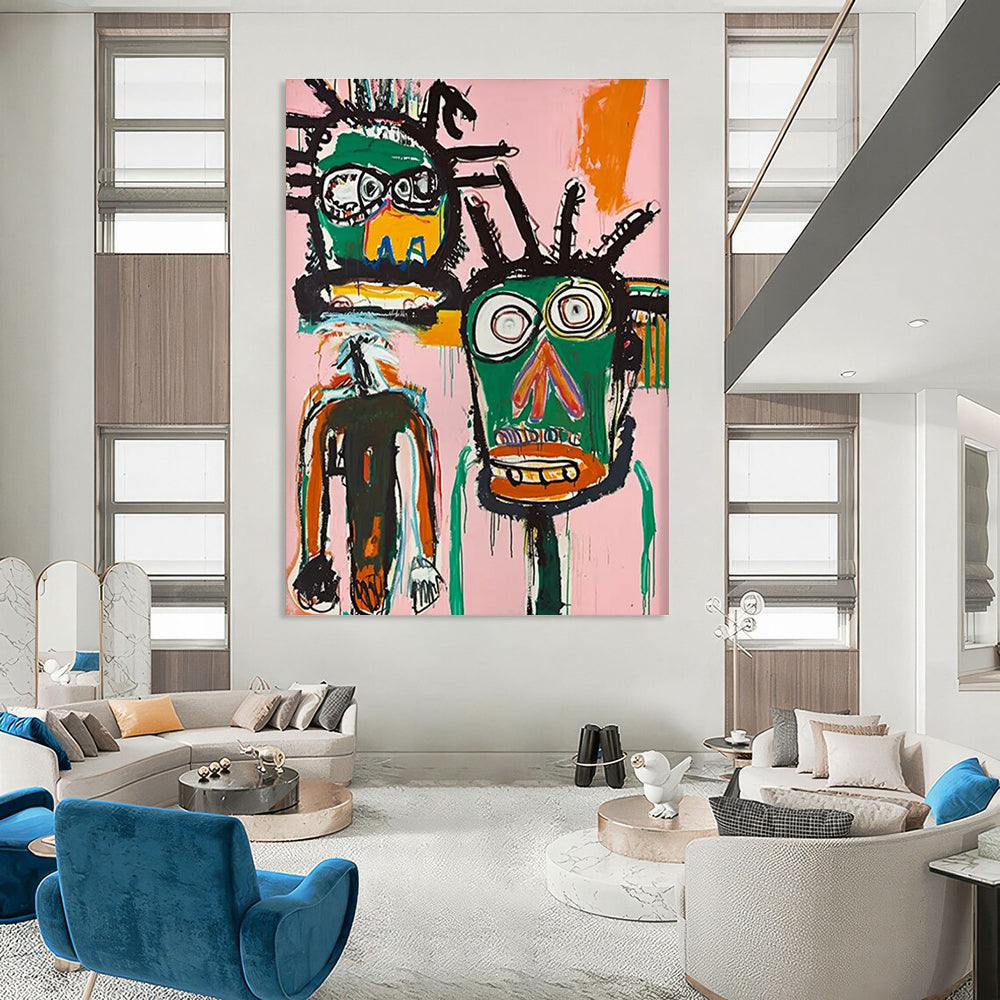 Two Tribal Figures on Pink Abstract Painting ADGE106
