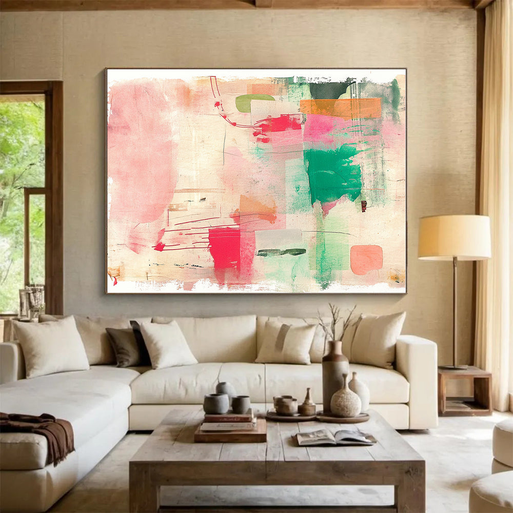 Pink Green and Colorful Abstract Collage Artwork GER201