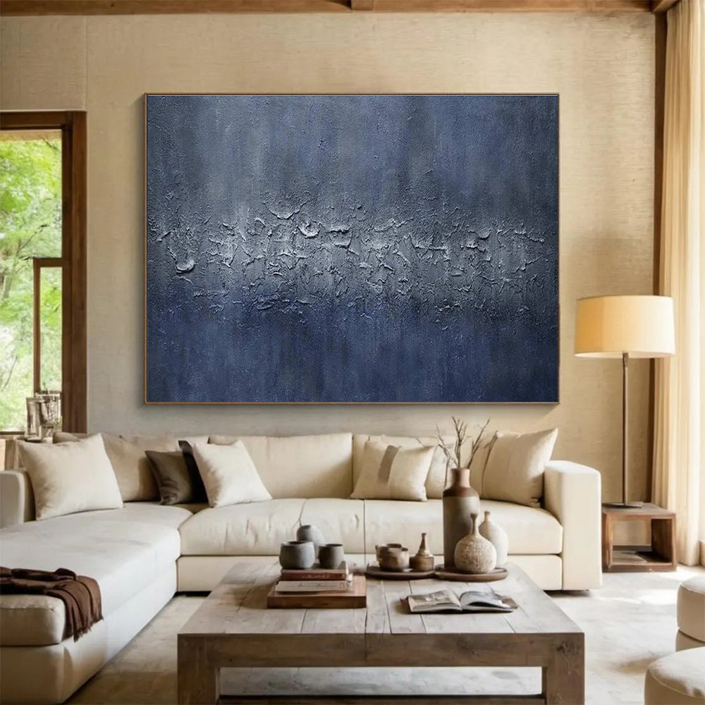 Blue Textured Abstract Painting with Cool, Industrial Vibes THY392