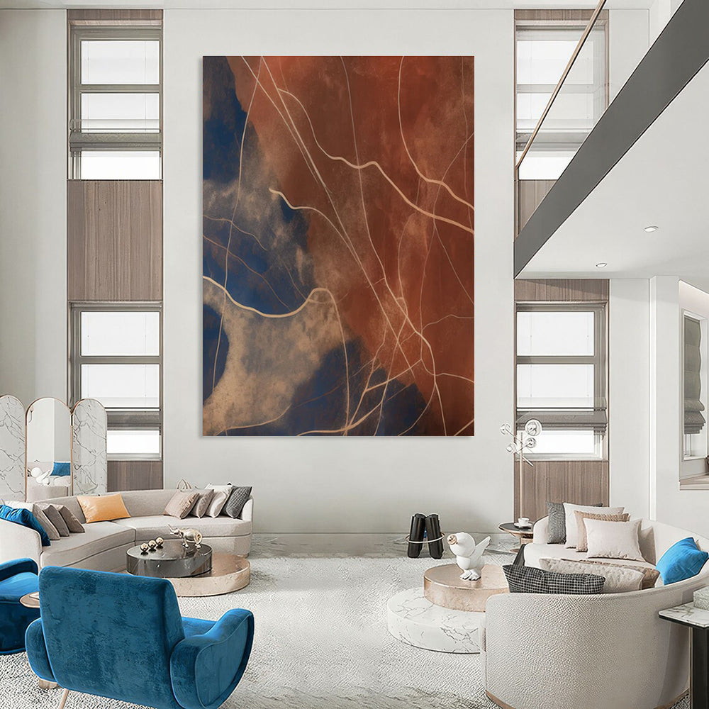 Line - Textured Earth Tones Abstract Painting with Brown and Blue ADGE120