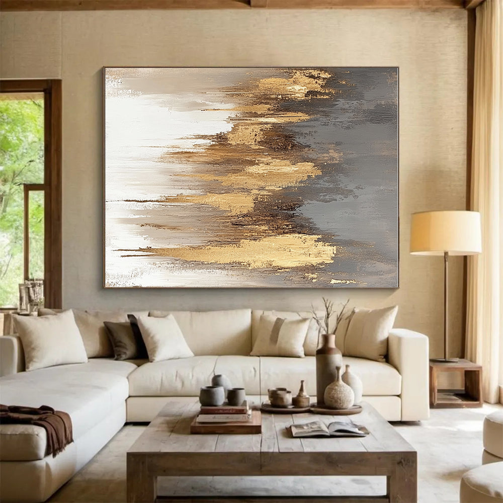 Gold - Dripped Abstract with Gray, White, and Brown GER325