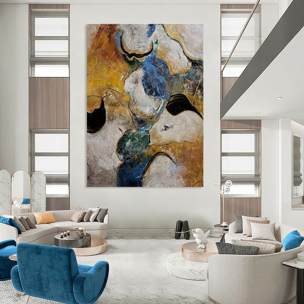 Organic Shapes Abstract Painting with Earthy and Blue Hues ADGE463