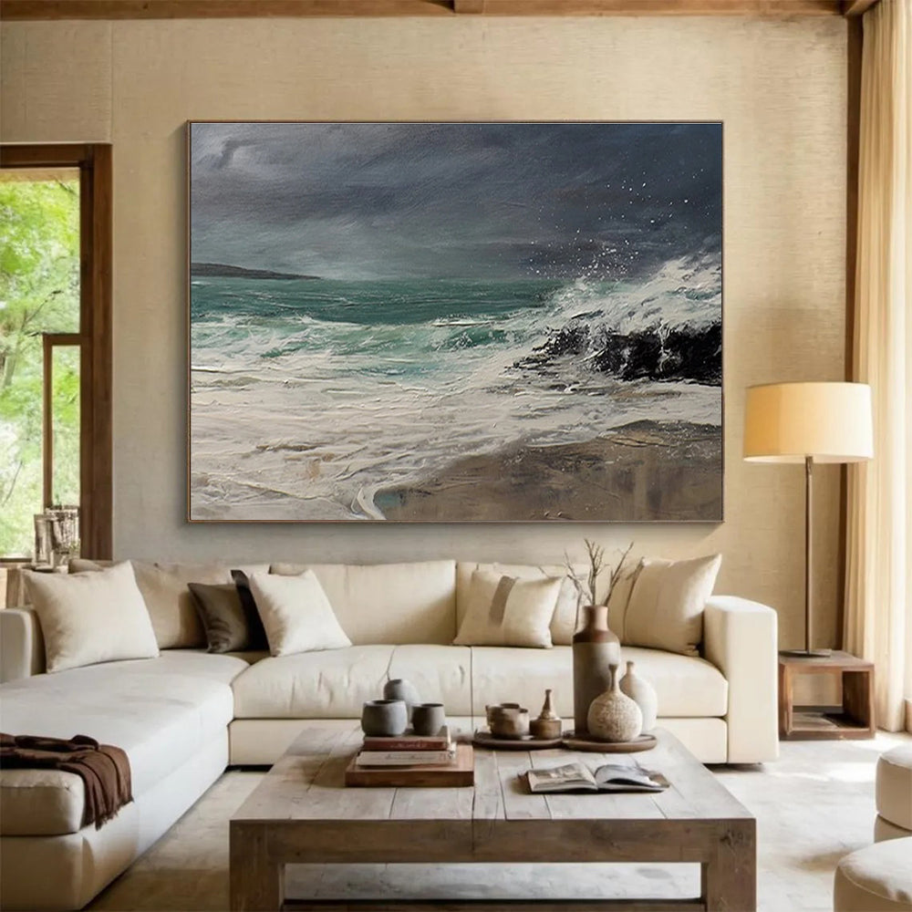 Dark Toned Stormy Sea Abstract Painting THY042