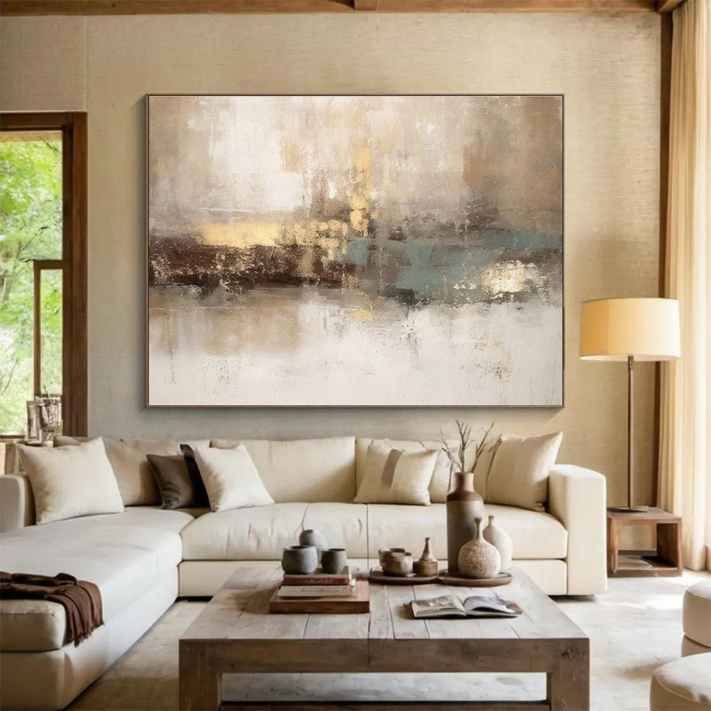 Beige Brown Teal Abstract Painting THY069