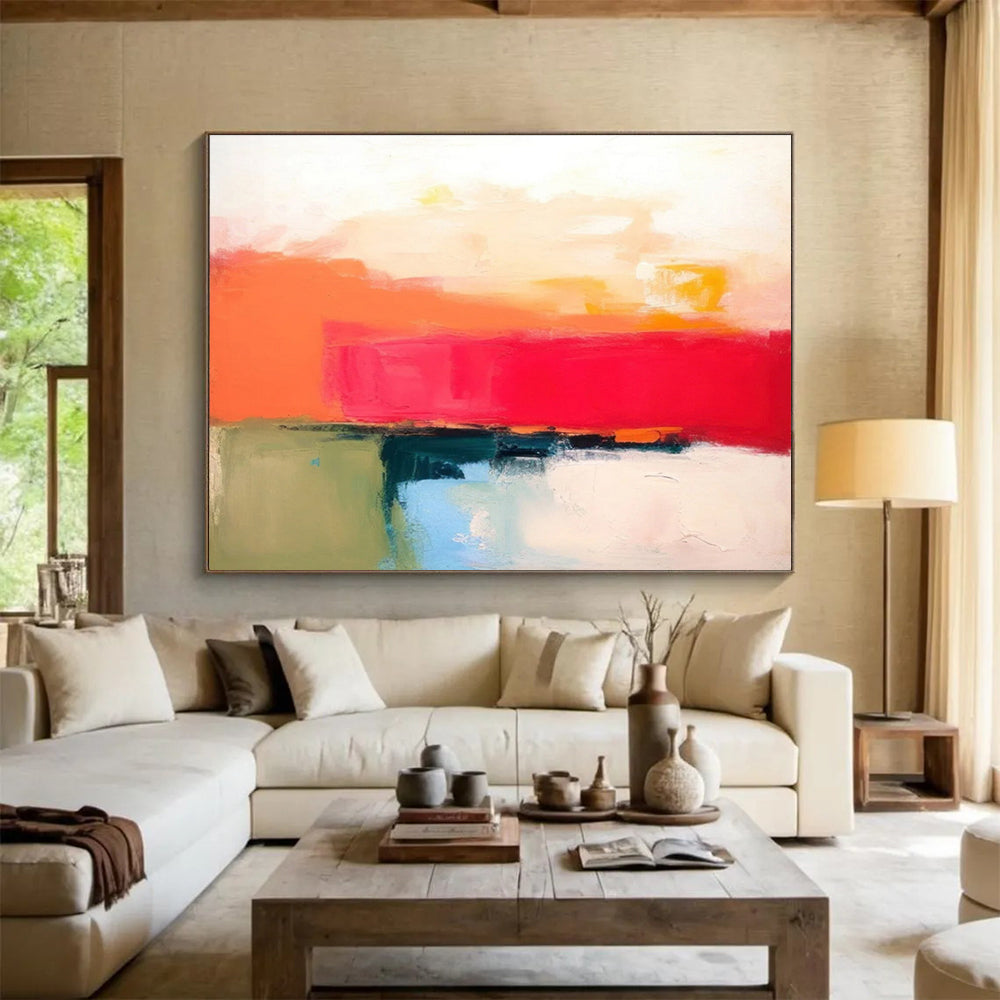 Red Orange Color Block Abstract Painting THY055