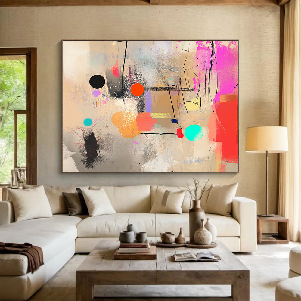 Colorful Dots and Lines Abstract Painting with Playful Composition DYP203
