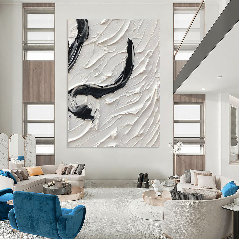 Black and White Textured Swirl Abstract Painting ADGE400