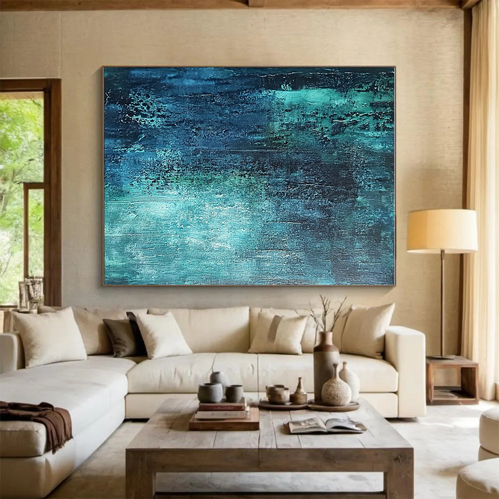 Deep Teal Textured Abstract Painting with Subtle Variations GER600