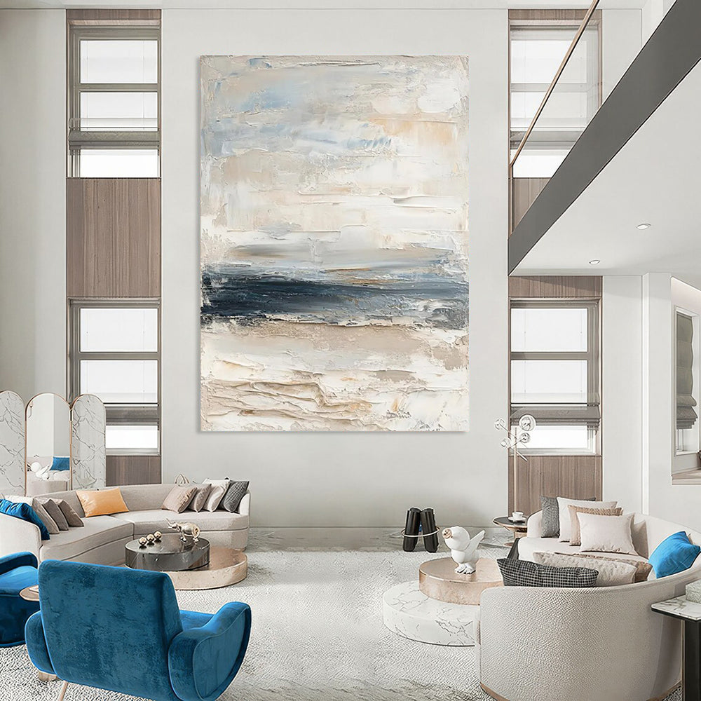 Light - toned Textured Abstract Painting with Beige and Blue ADGE298