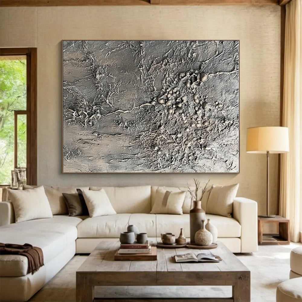 Gray Textured Abstract Painting with Organic Forms GER068