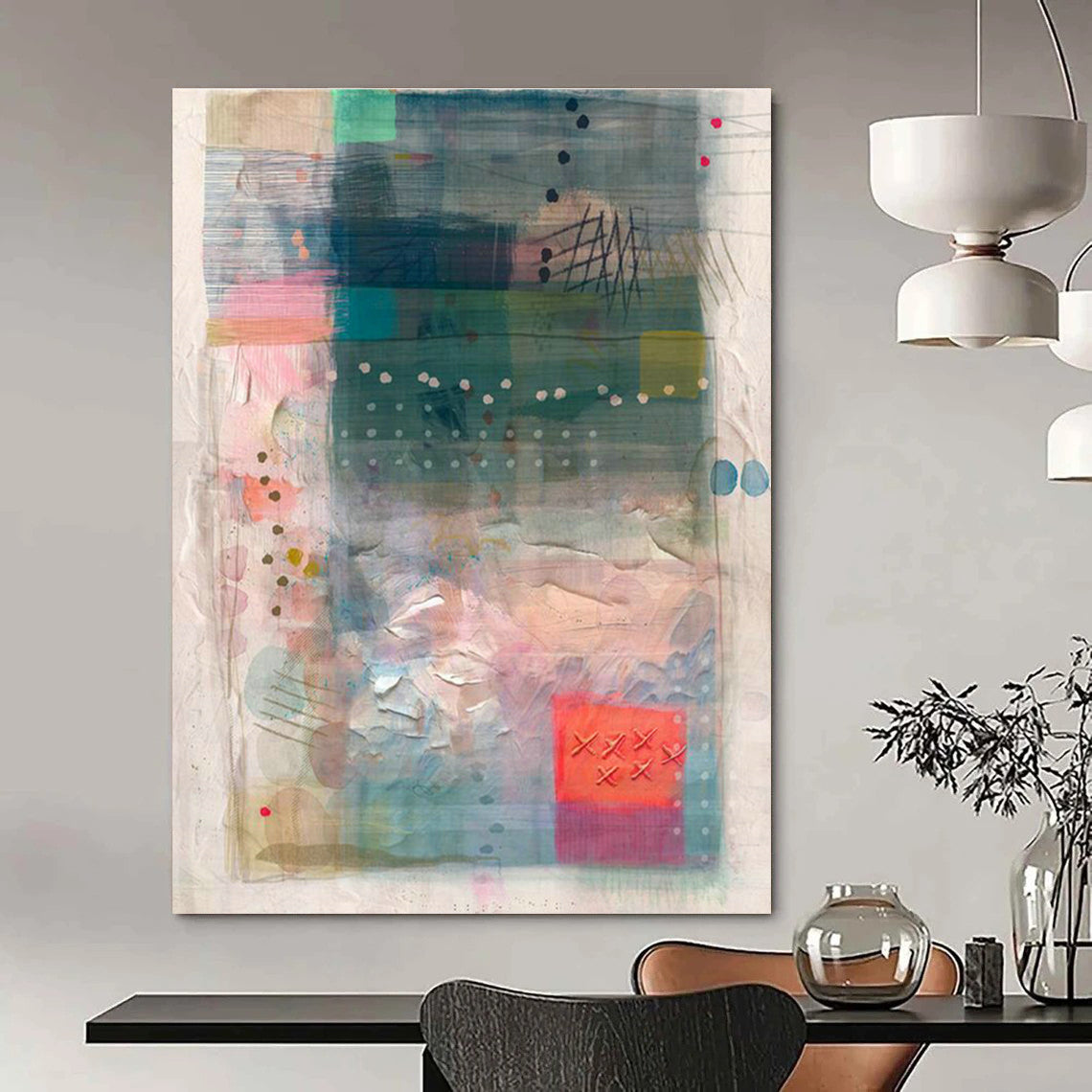 Oversized Custom Hand-Painted Abstract Canvas - Stunning Centerpiece for Art Galleries  DLZ0156