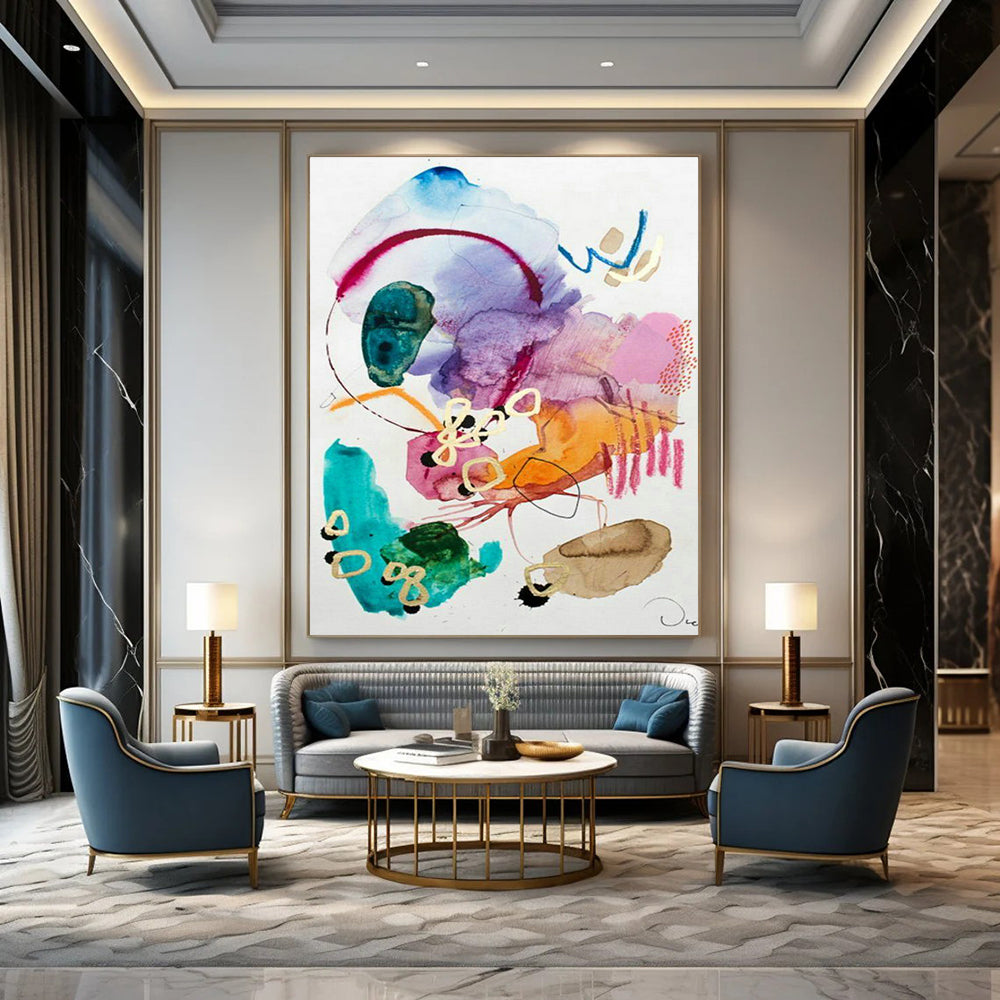 Massive Custom Hand-Painted Abstract Canvas - Breathtaking Focal Point for Exhibition Centers  DLZ0178