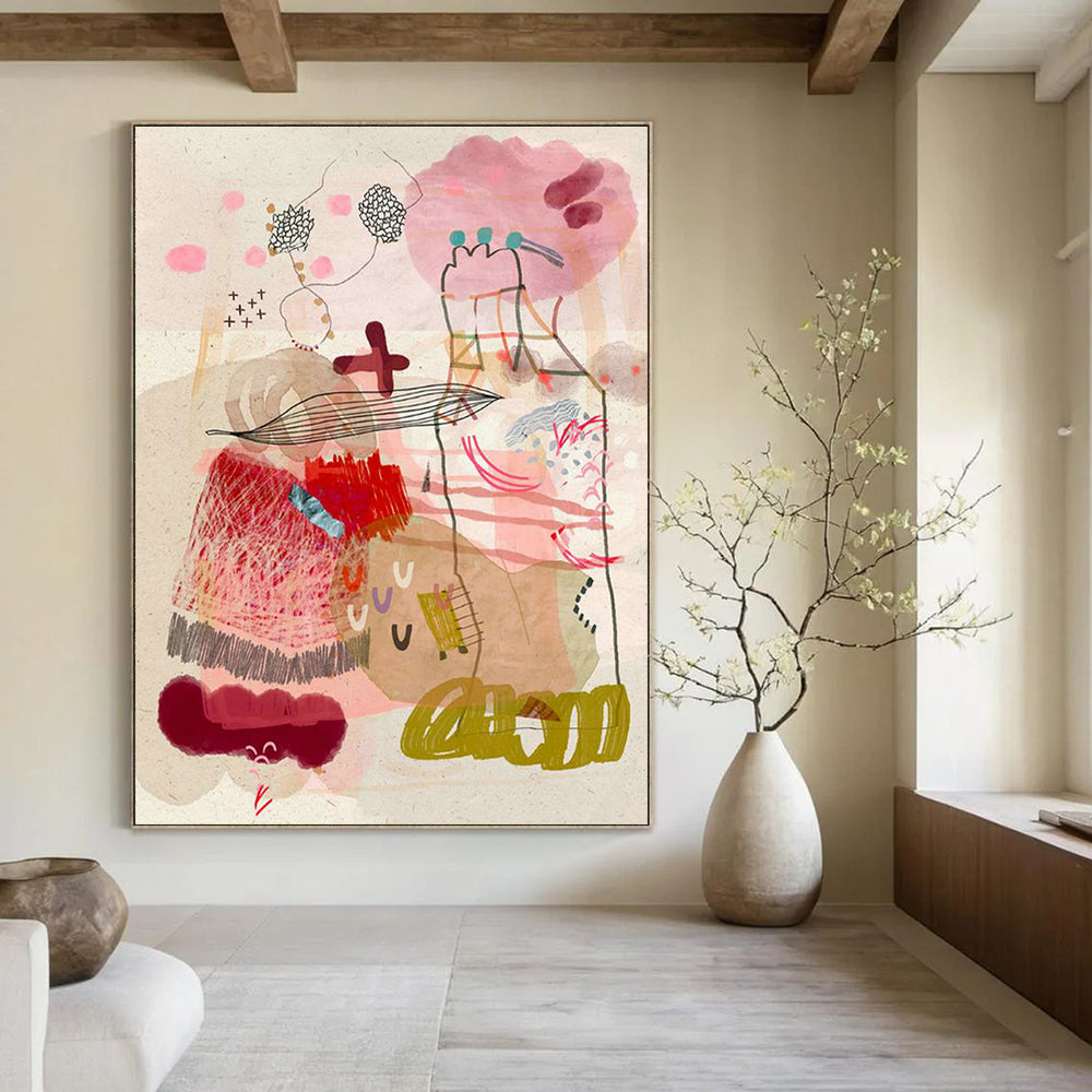 Large-Sized Custom Hand-Painted Abstract Painting - Whimsical Touch for Children’s Playrooms  DLZ0165