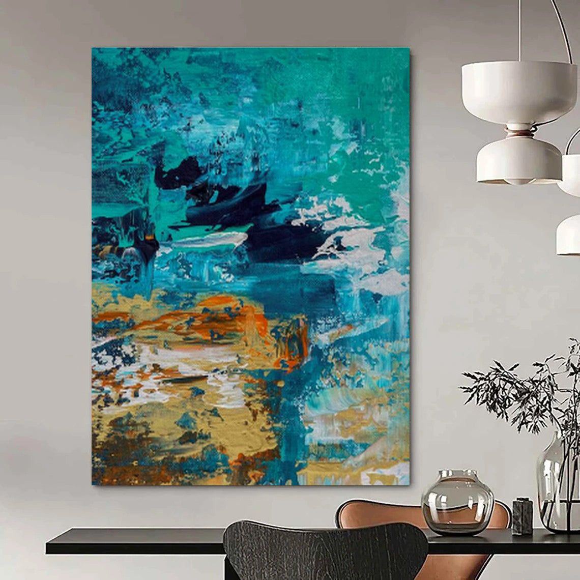 Monumental Custom Hand-Painted Abstract Canvas for Underground Speakeasy Bars  DLZ0035
