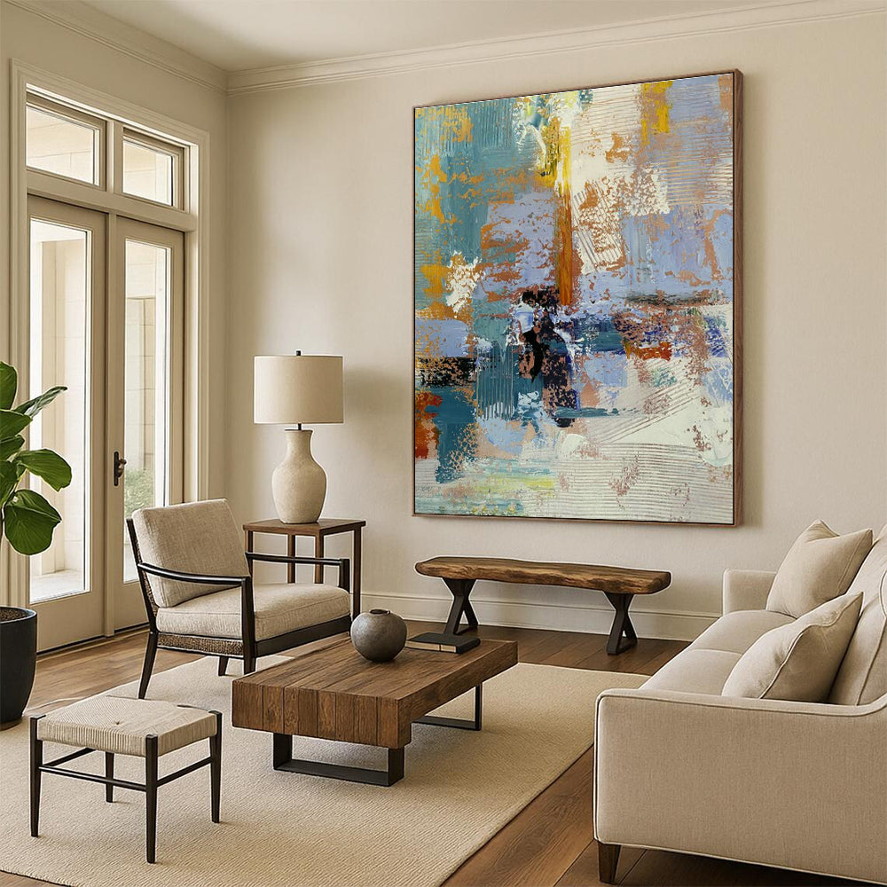 Large Custom Hand-Painted Abstract Canvas - Artistic Harmony for Yoga and Meditation Retreats  DLZ0348