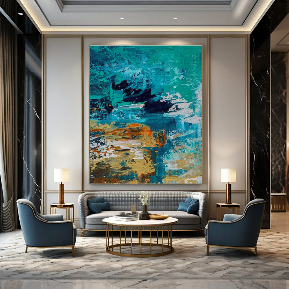 Monumental Custom Hand-Painted Abstract Canvas for Underground Speakeasy Bars  DLZ0035