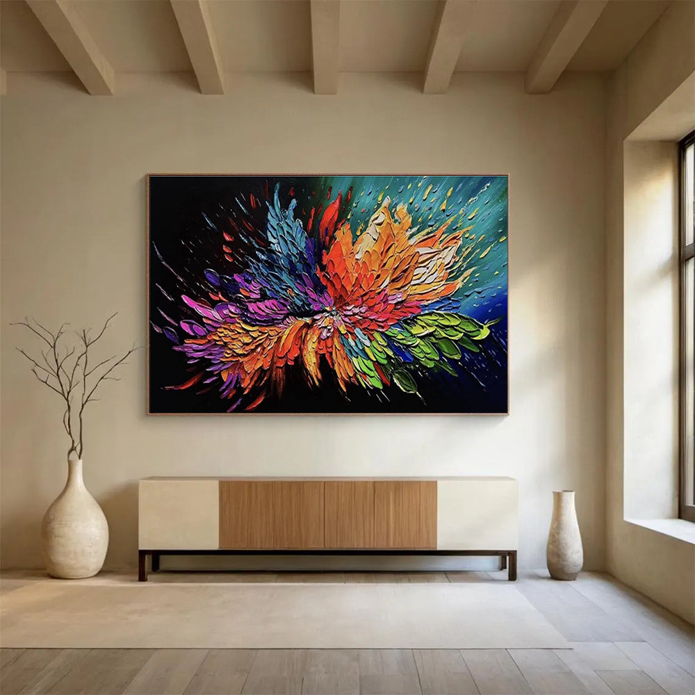 Explosive Flower Abstract Painting with Vibrant Petal Hues THY294