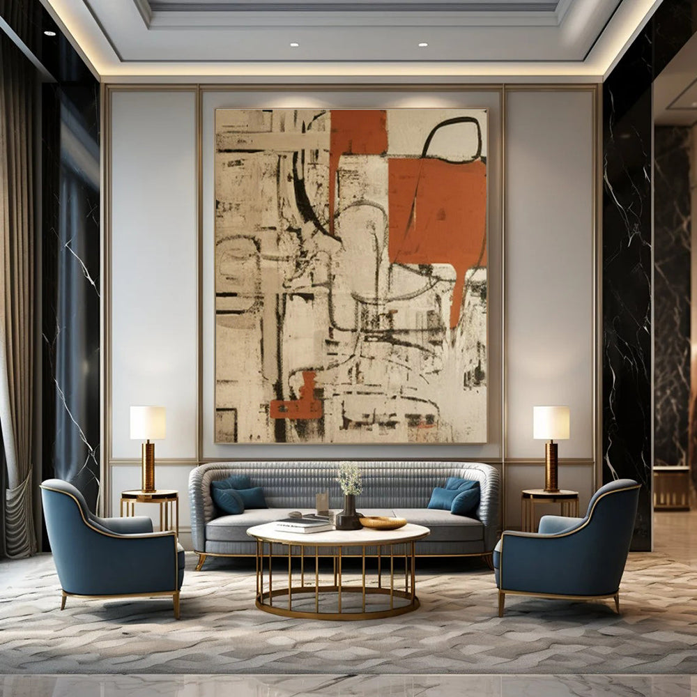 Original Hand-Painted Abstract Canvas for Cottage Living Room Window Treatment Wall and Bedroom Bedside Wall DLZ1720