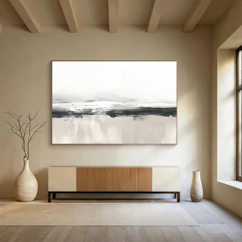 Gray and White Minimalist Abstract Painting with Subtle Textures DYP255