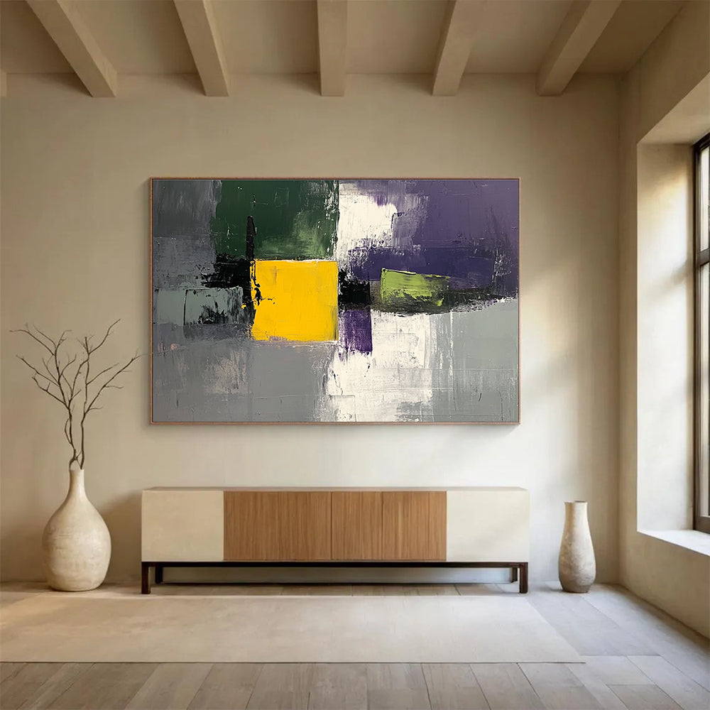 Geometric Color Block Abstract Painting with Bold Shapes DYP482