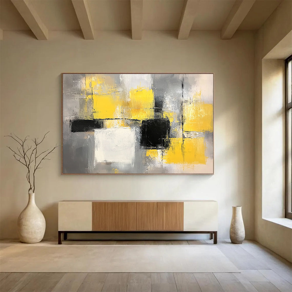 Yellow and Gray Abstract Painting with Geometric Blocks DYP400