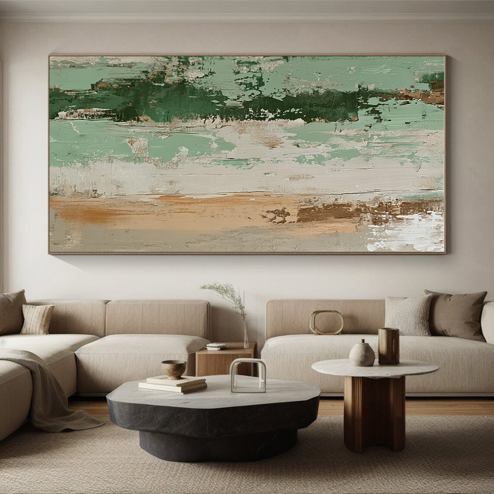 Green and Beige Abstract Painting with Layered Textures GER096