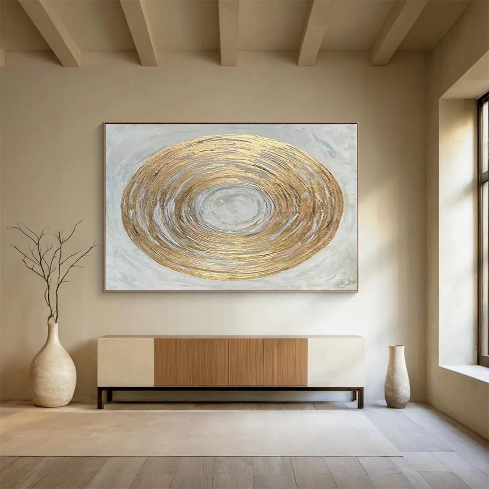 Golden and Grey Spiral - shaped Abstract Painting THY108
