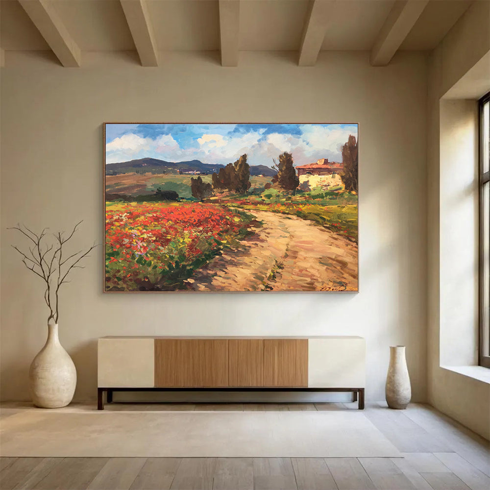 Poppy Field Path Oil Painting THY451