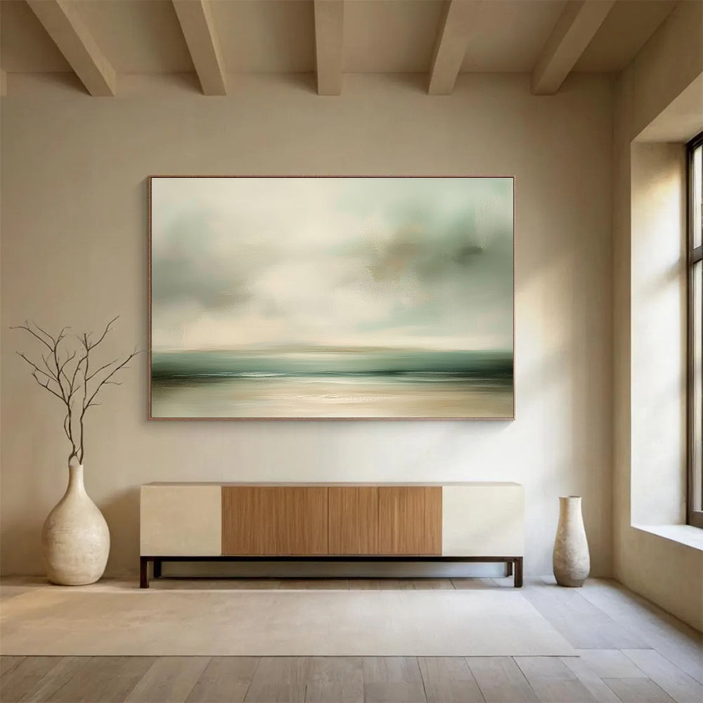 Soft Coastal Hues Abstract Painting with Muted Greens and Beiges DYP230