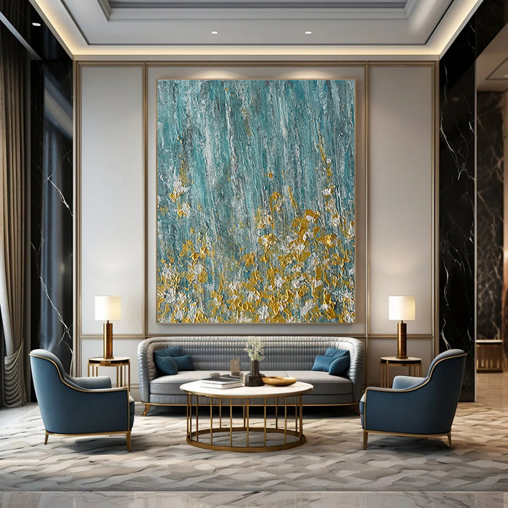 Turquoise - Gold Abstract Painting with Speckled Details ADGE462