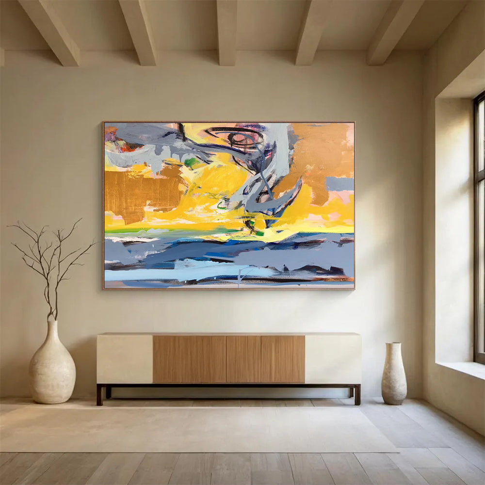 Yellow Grey Colorful Abstract Painting THY033