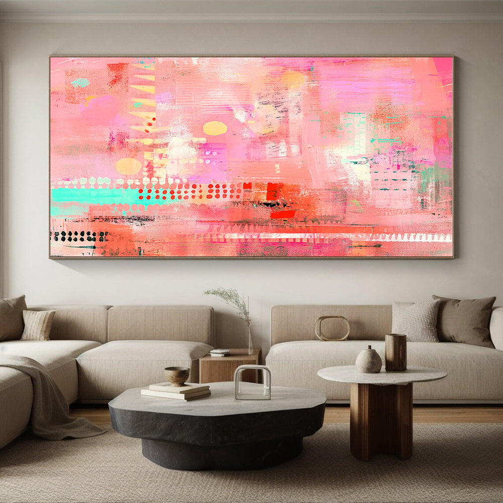 Playful Pink Abstract with Colorful Accents and Patterns GER256