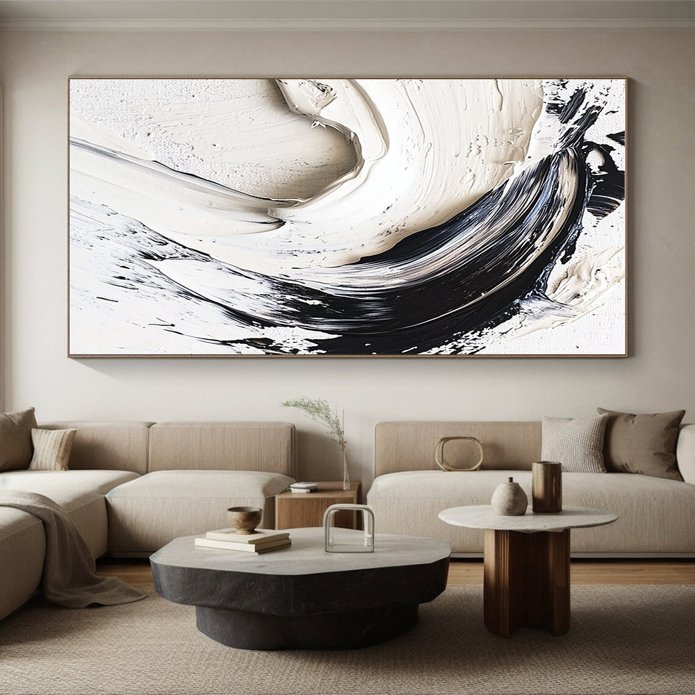 Black White Abstract Painting with Textured Swirls GER737