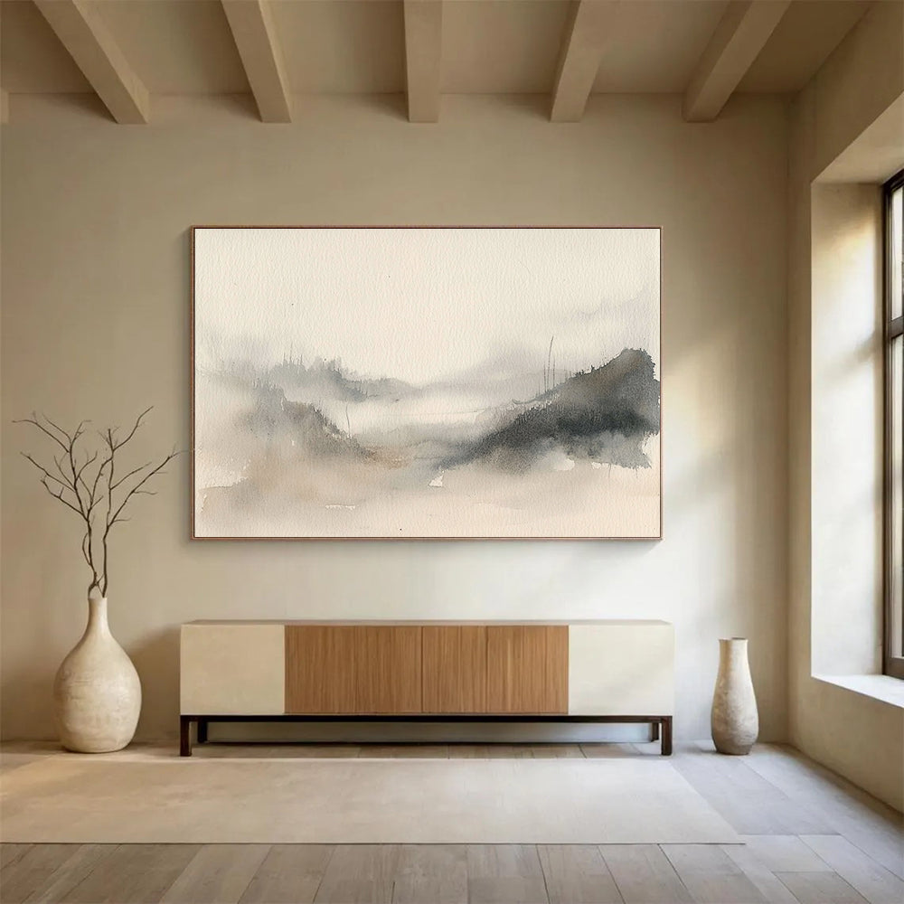 Grey - Toned Misty Landscape Abstract Watercolor Painting DYP140
