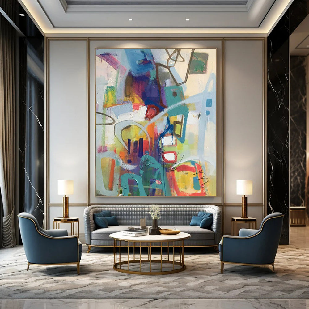 Custom Hand-Painted Abstract Wall Art for Cottage Bedroom Bedspread Storage Chest Wall & Living Room Coffee Table Lower Shelf Wall DLZ1774