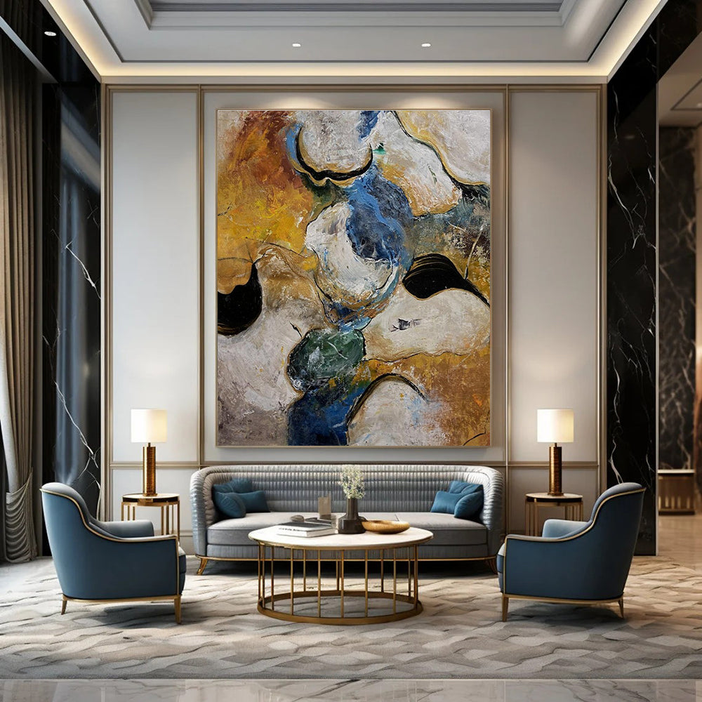 Organic Shapes Abstract Painting with Earthy and Blue Hues ADGE463