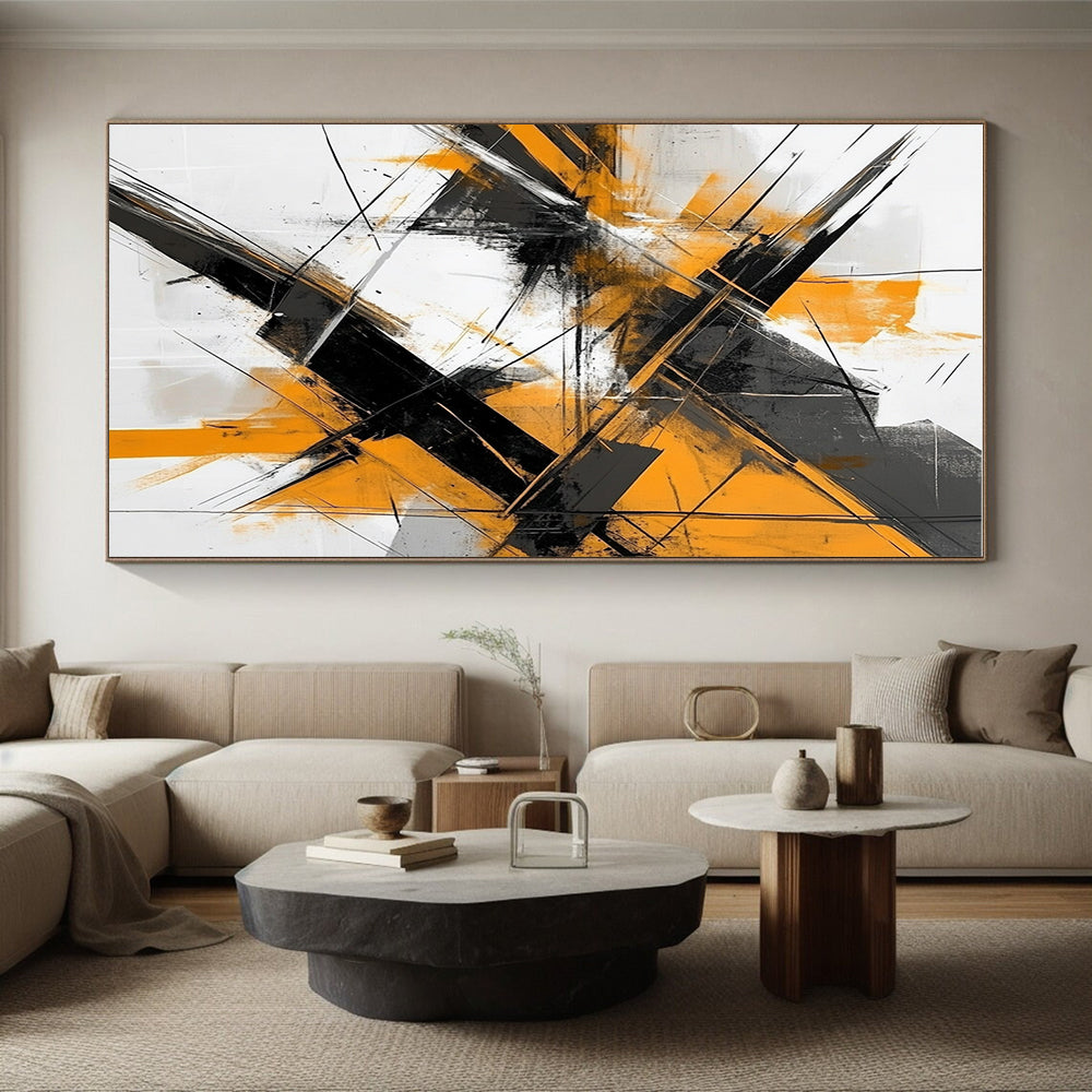 Dynamic Orange - Black Abstract Painting with Gray and White GER324