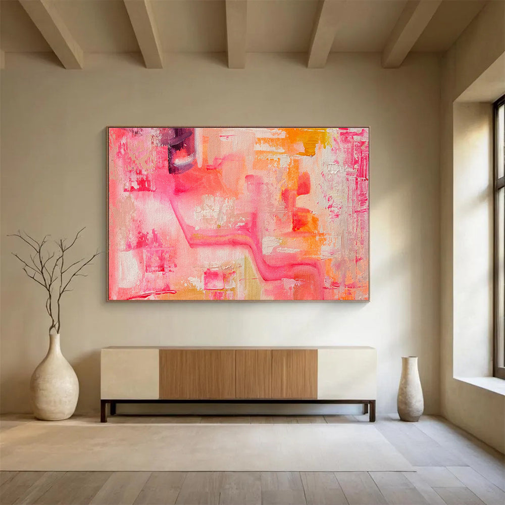 Pink Orange Abstract Painting with Soft Color Transitions THY360