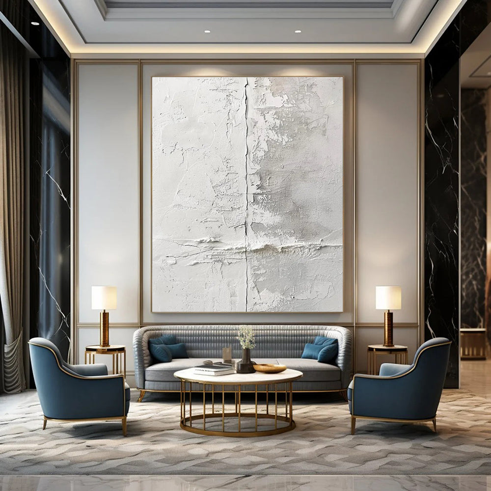 White and Gray Textured Abstract Painting with Crack - like Details ADGE066