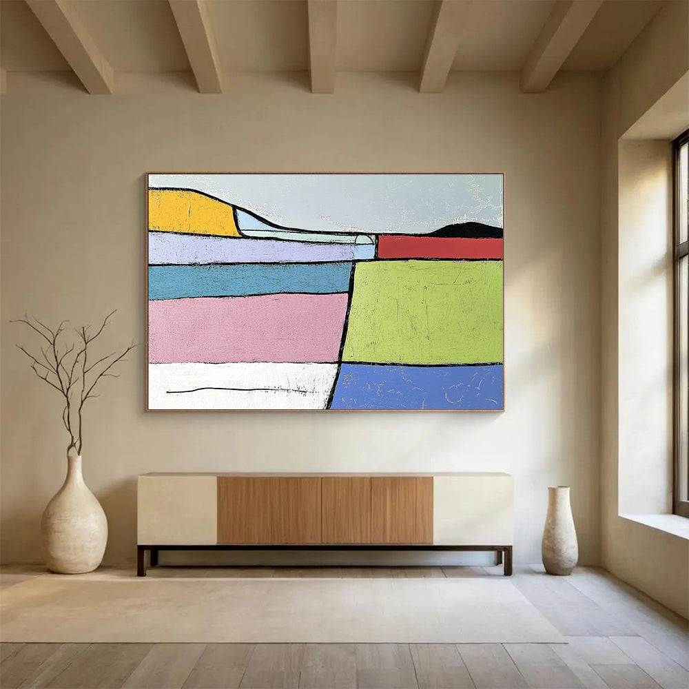 Colorful Geometric Landscape Abstract Painting with Bold Shapes DYP222