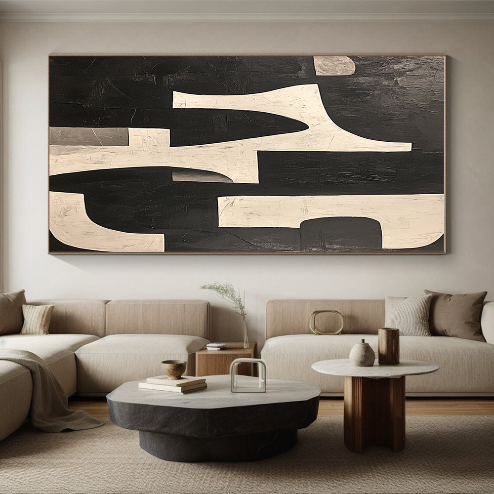 White Geometric Shapes Abstract Painting on Black GER243