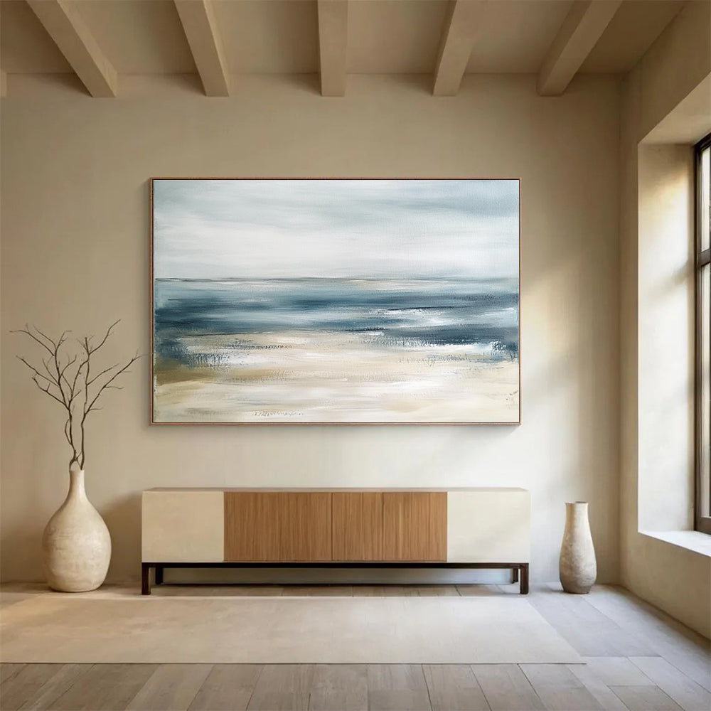Blue Gray Sea Abstract Painting with Subtle Color Blends DYP436