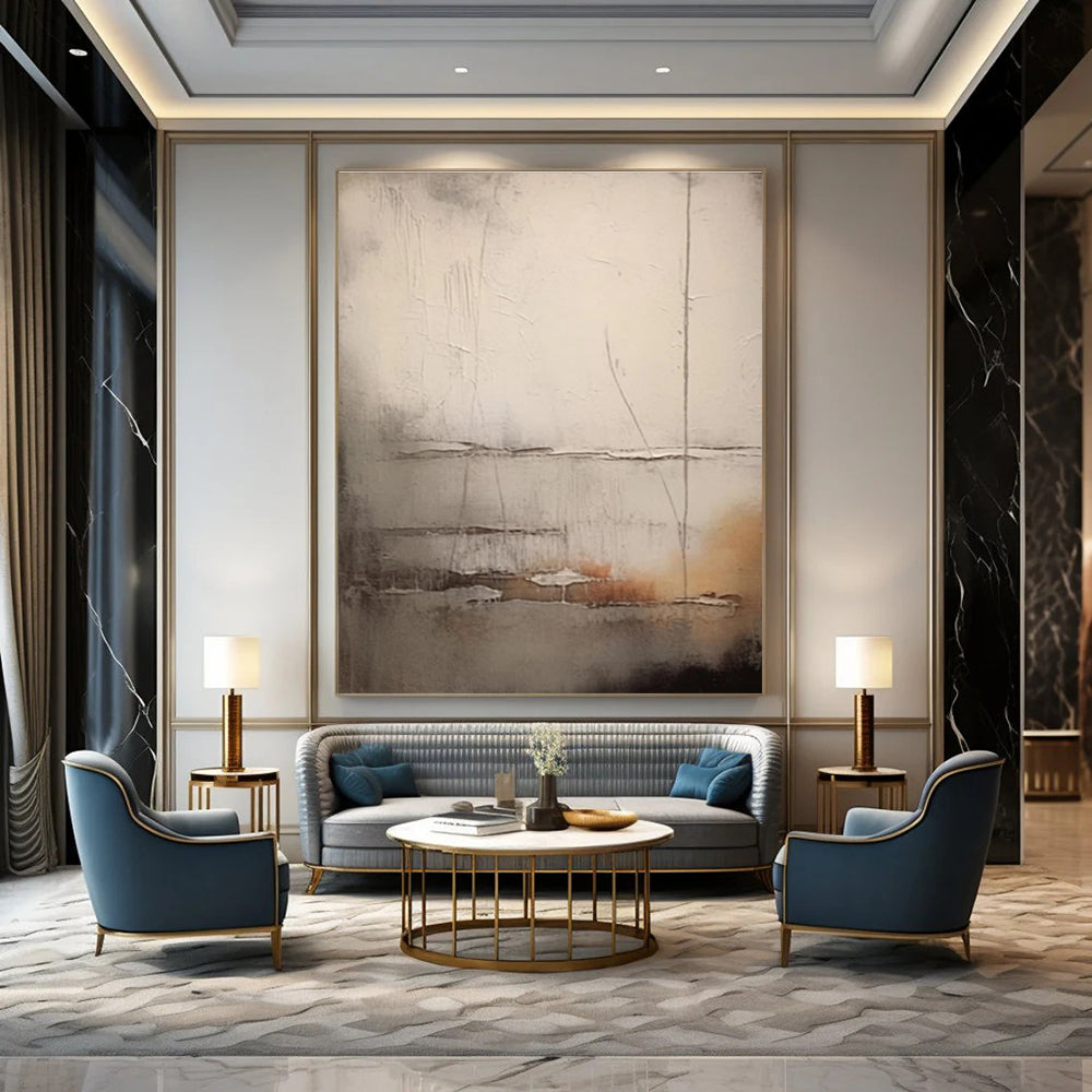 Minimalist Gray Abstract Painting with Delicate Lines ADGE442