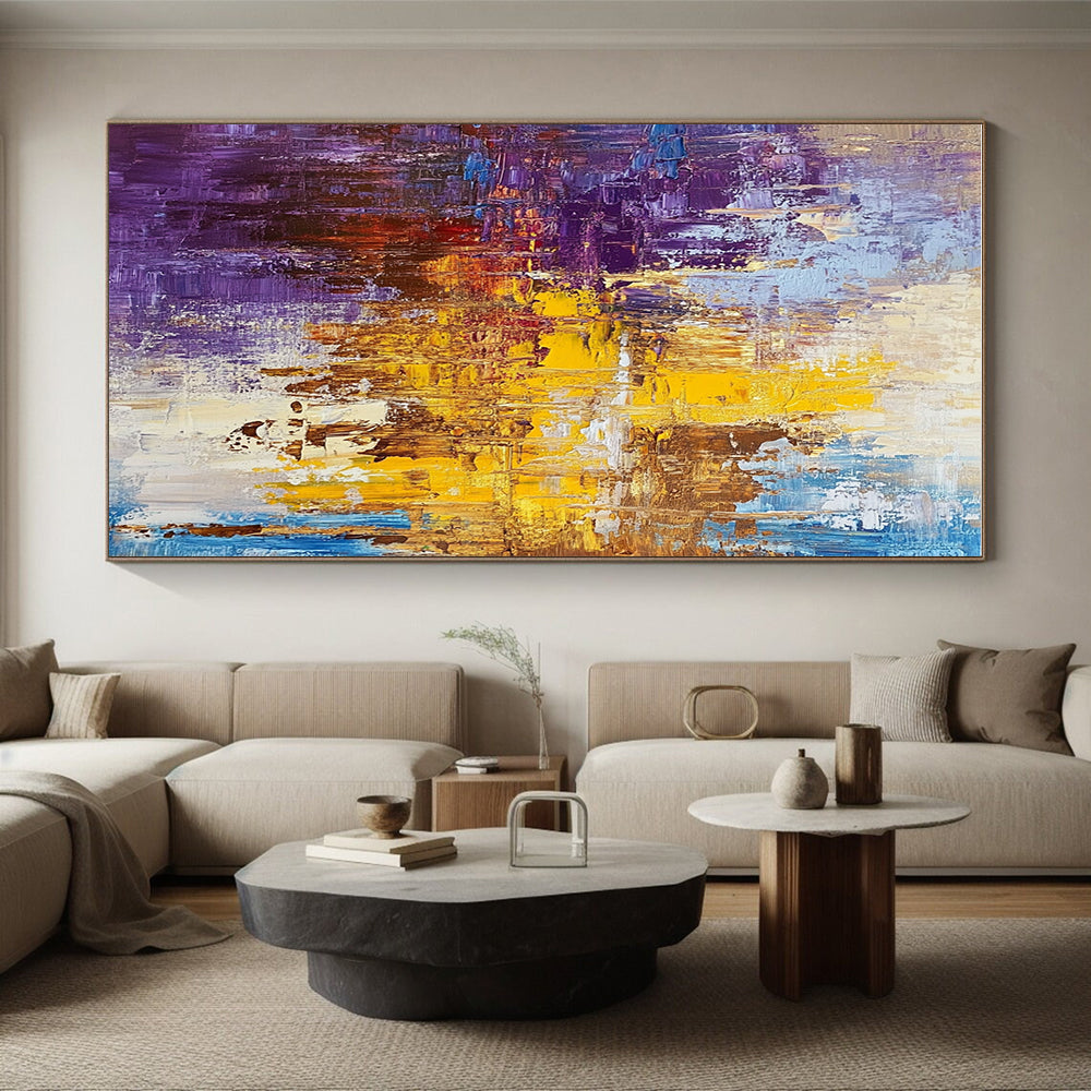 Purple Yellow and Blue Abstract Painting with Textured Layers GER481